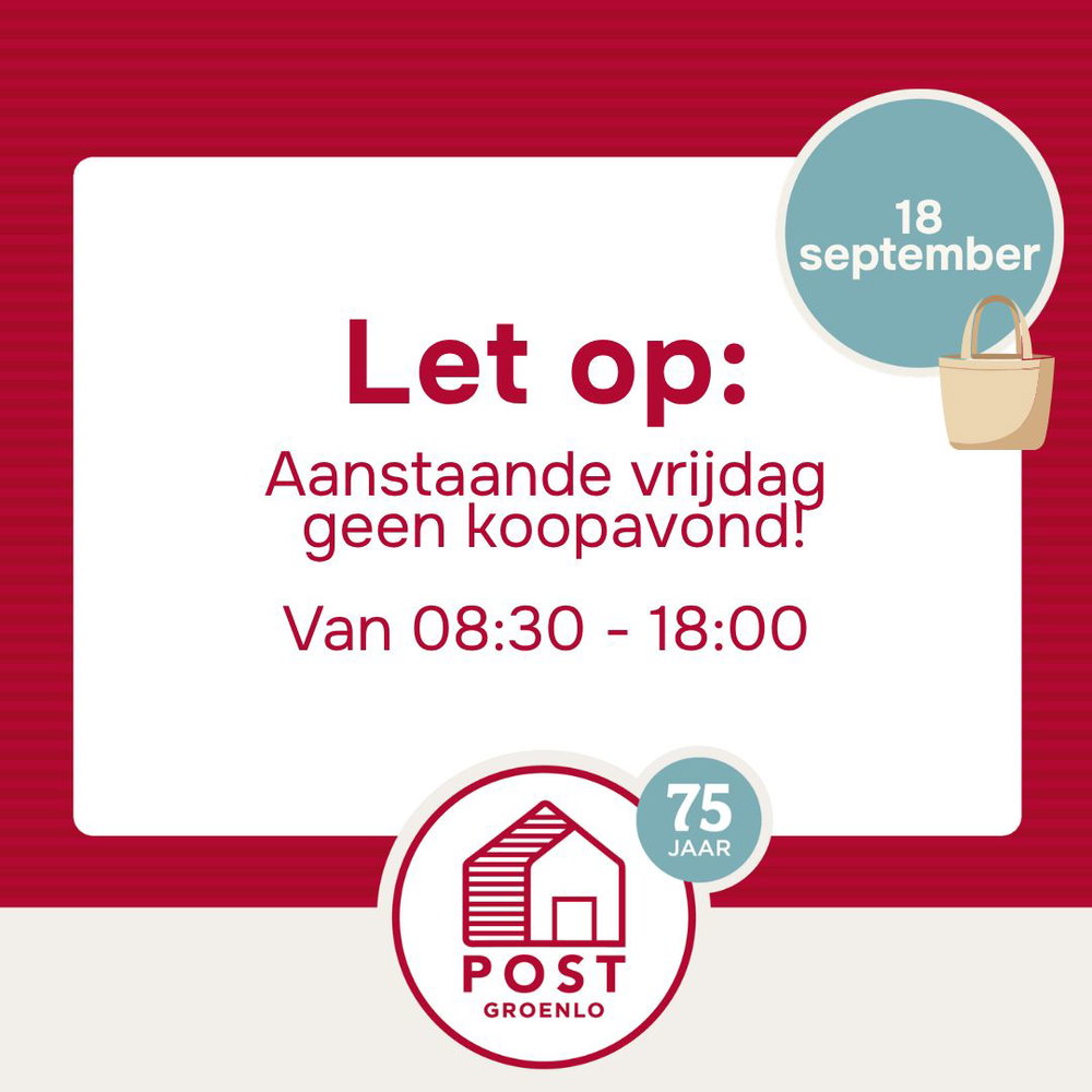 📢 𝐀𝐚𝐧𝐬𝐭𝐚𝐚𝐧𝐝𝐞 𝐯𝐫𝐢𝐣𝐝𝐚𝐠 𝐠𝐞𝐞𝐧 𝐤𝐨𝐨𝐩𝐚𝐯𝐨𝐧𝐝! We zijn vrijdag geopend van 08:30 tot 18:00 uur. Zaterdagochtend staan we weer…